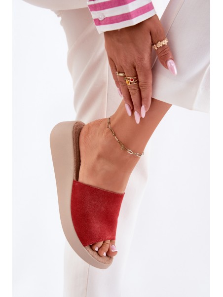 Suede Ladies Wedge Sandals Panto Fino Red RR267040