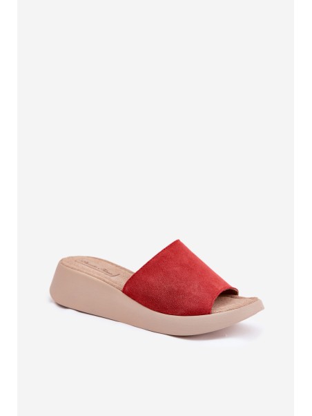 Suede Ladies Wedge Sandals Panto Fino Red RR267040