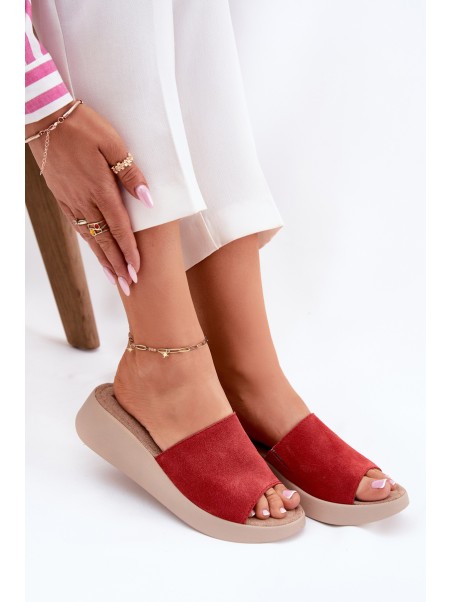Suede Ladies Wedge Sandals Panto Fino Red RR267040