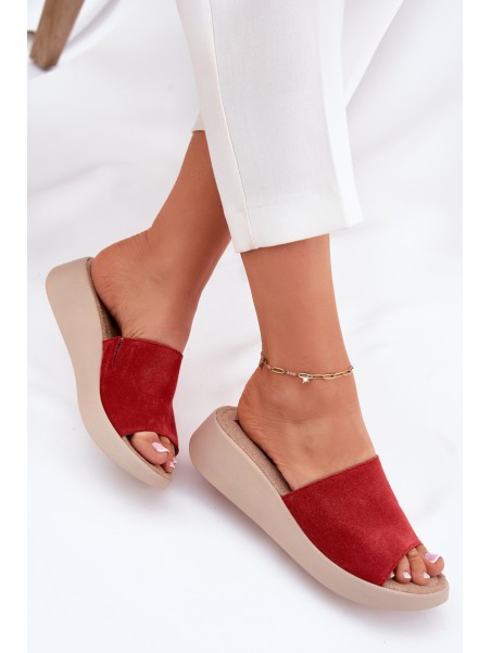 Suede Ladies Wedge Sandals Panto Fino Red RR267040