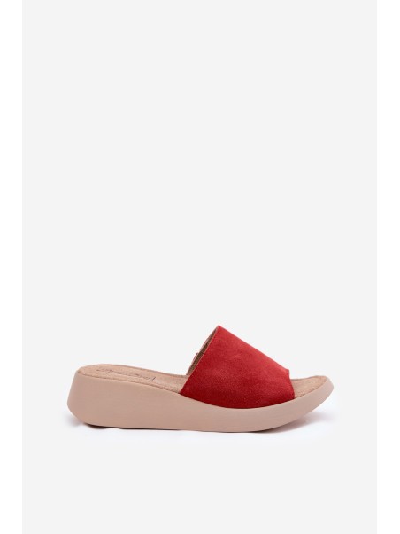 Suede Ladies Wedge Sandals Panto Fino Red RR267040