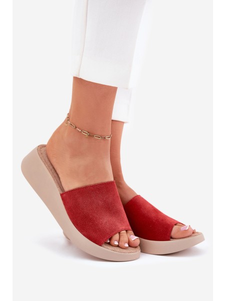 Suede Ladies Wedge Sandals Panto Fino Red RR267040