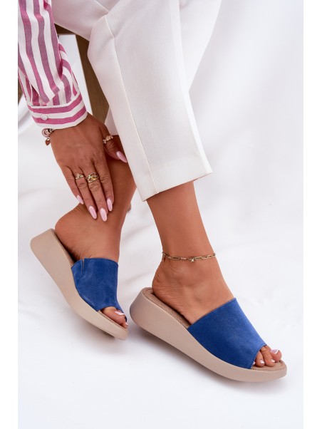 Women's Suede Wedge Sandals Panto Fino Blue RR267041