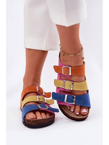 Ladies Suede Slippers With Buckles Panto Fino Fuksja RR267033