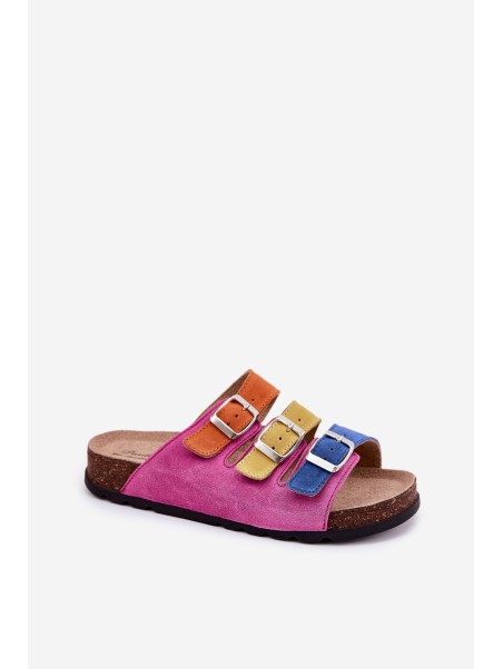 Ladies Suede Slippers With Buckles Panto Fino Fuksja RR267033