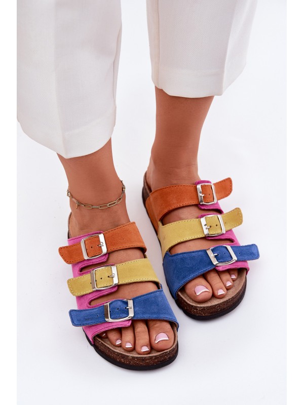 Ladies Suede Slippers With Buckles Panto Fino Fuksja RR267033