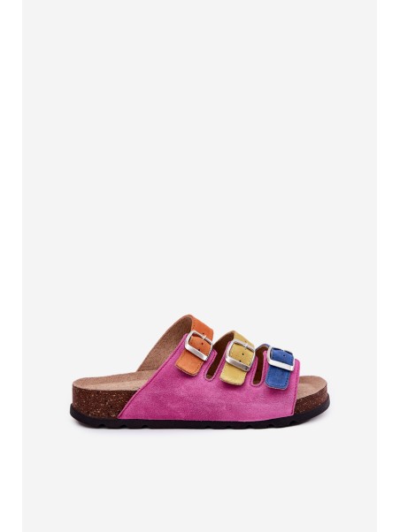 Ladies Suede Slippers With Buckles Panto Fino Fuksja RR267033