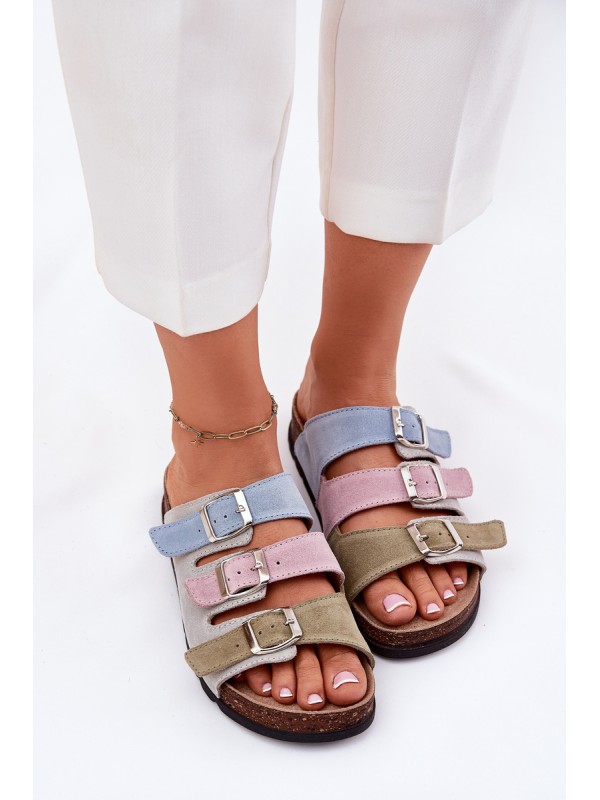 Women's Suede Slippers With Buckles Panto Fino Blue RR267034