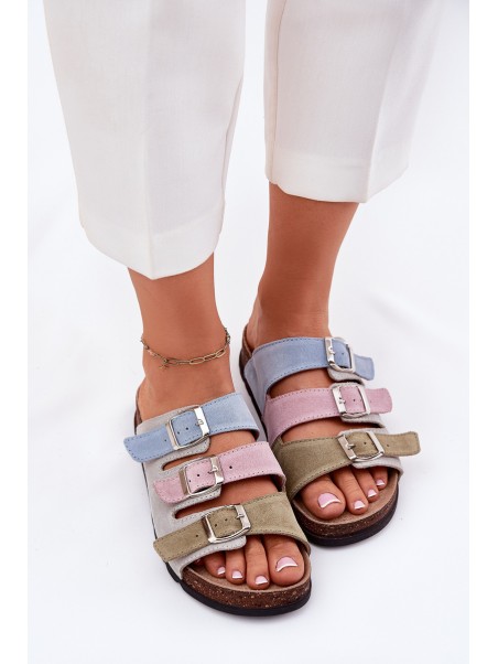 Women's Suede Slippers With Buckles Panto Fino Blue RR267034