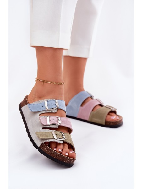 Women's Suede Slippers With Buckles Panto Fino Blue RR267034