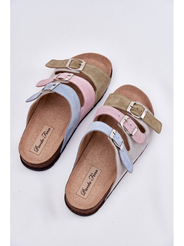 Women's Suede Slippers With Buckles Panto Fino Blue RR267034
