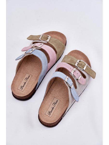 Women's Suede Slippers With Buckles Panto Fino Blue RR267034