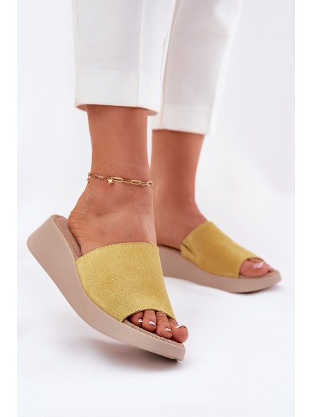Ladies Suede Wedge Sandals Panto Fino Yellow RR267038