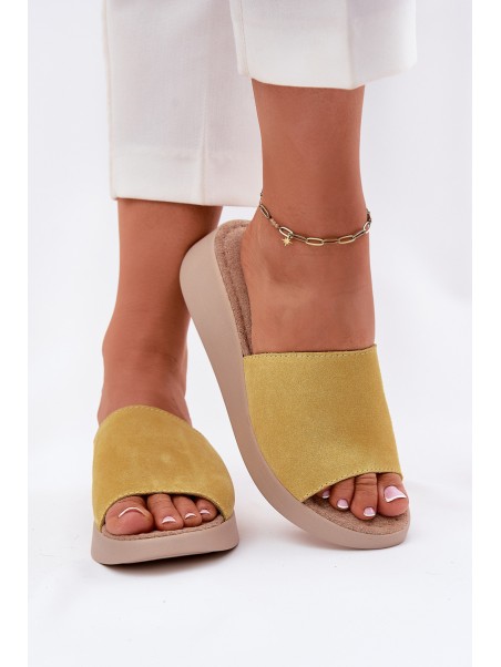 Ladies Suede Wedge Sandals Panto Fino Yellow RR267038
