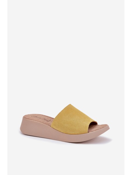 Ladies Suede Wedge Sandals Panto Fino Yellow RR267038