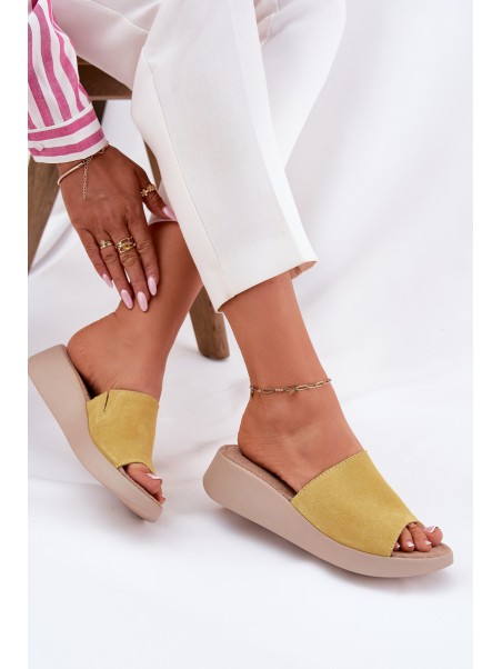 Ladies Suede Wedge Sandals Panto Fino Yellow RR267038