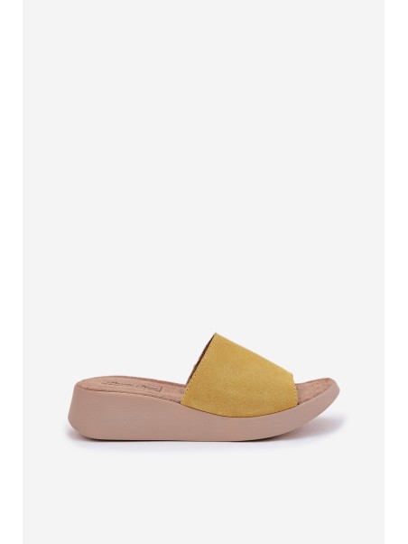 Ladies Suede Wedge Sandals Panto Fino Yellow RR267038