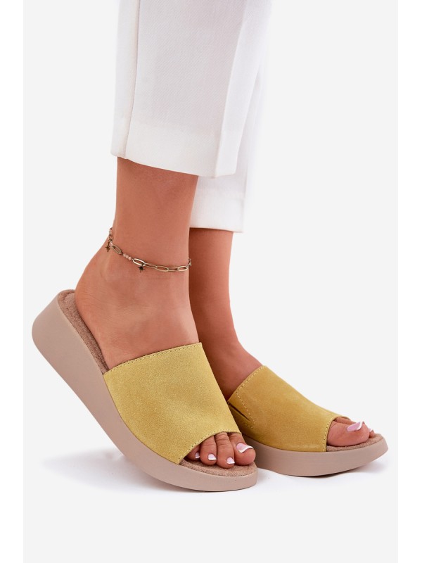 Ladies Suede Wedge Sandals Panto Fino Yellow RR267038