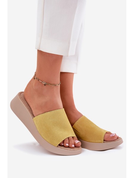 Ladies Suede Wedge Sandals Panto Fino Yellow RR267038