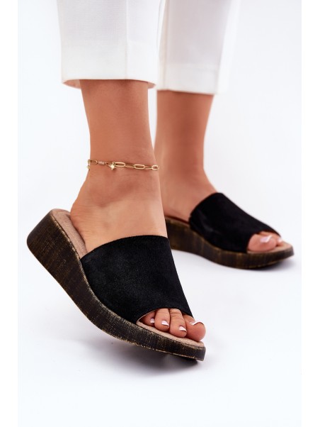 Suede Women's Wedge Slippers Panto Fino Black RR267043