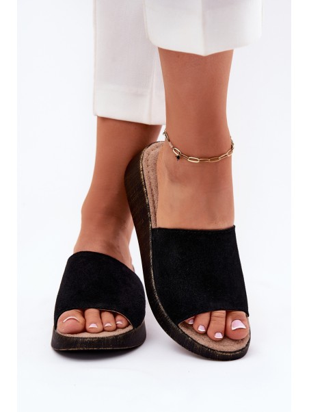 Suede Women's Wedge Slippers Panto Fino Black RR267043