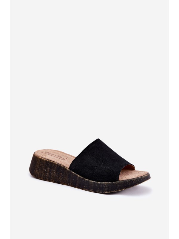 Suede Women's Wedge Slippers Panto Fino Black RR267043