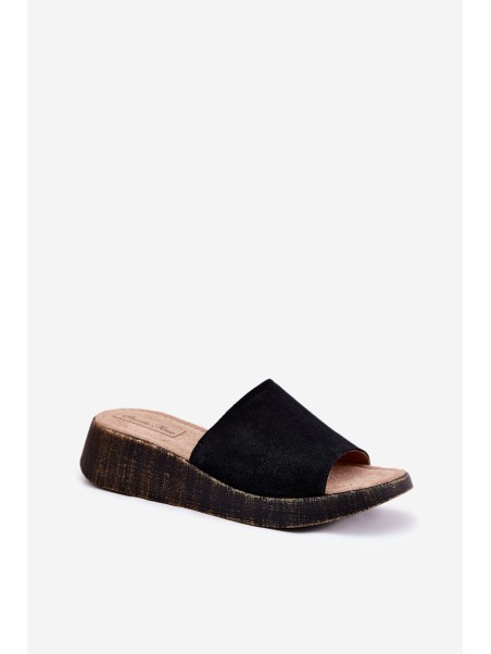 Suede Women's Wedge Slippers Panto Fino Black RR267043