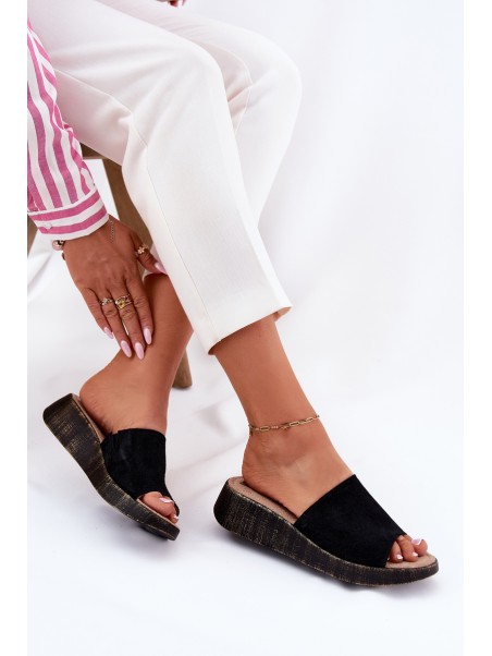 Suede Women's Wedge Slippers Panto Fino Black RR267043