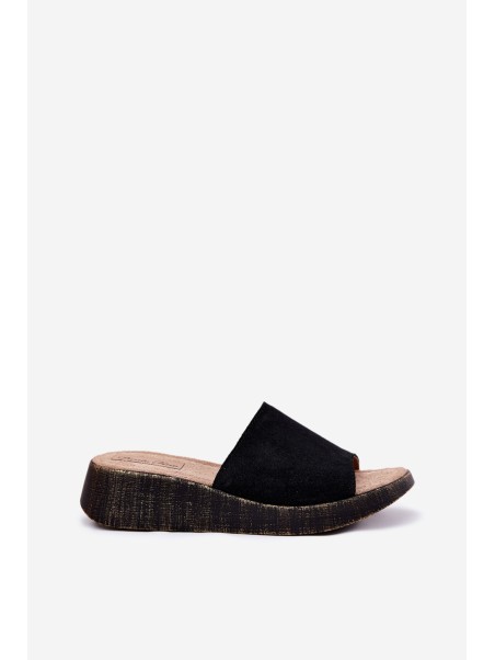 Suede Women's Wedge Slippers Panto Fino Black RR267043