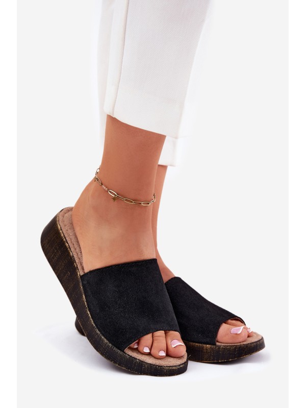 Suede Women's Wedge Slippers Panto Fino Black RR267043