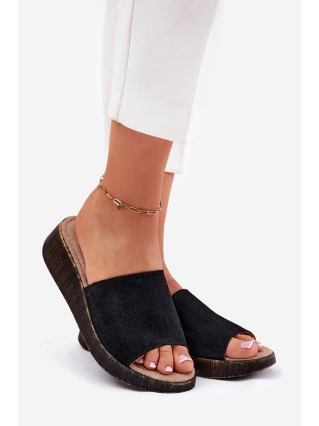 Suede Women's Wedge Slippers Panto Fino Black RR267043