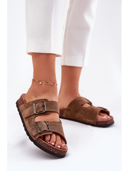 Women's Suede Slippers With Buckles Panto Fino RR267024 Brown