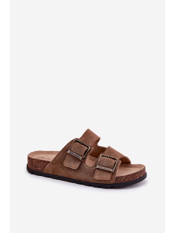 Women's Suede Slippers With Buckles Panto Fino RR267024 Brown