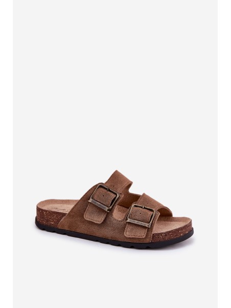 Women's Suede Slippers With Buckles Panto Fino RR267024 Brown