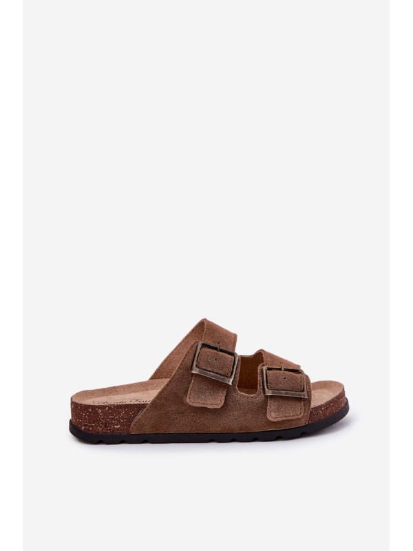 Women's Suede Slippers With Buckles Panto Fino RR267024 Brown