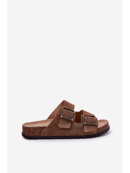 Women's Suede Slippers With Buckles Panto Fino RR267024 Brown