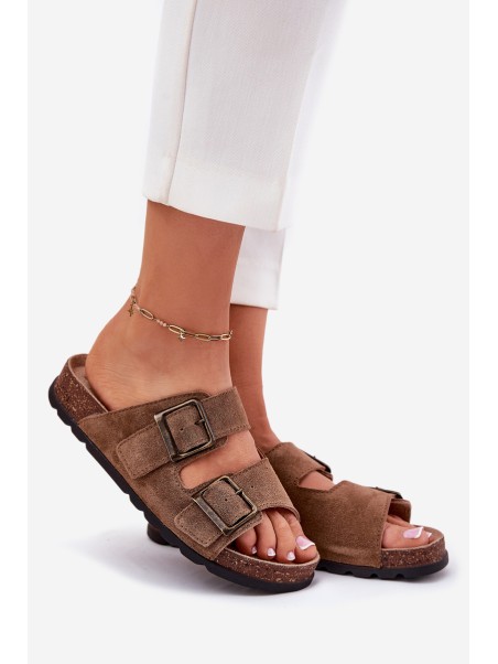 Women's Suede Slippers With Buckles Panto Fino RR267024 Brown