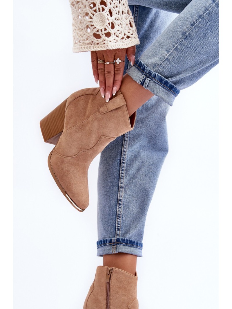 Suede Cowboy Boots On Heel Beige Lotoune