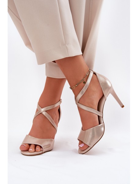 Sandals With Intertwined Straps On Heels Sergio Leone SK432 Golden Satin