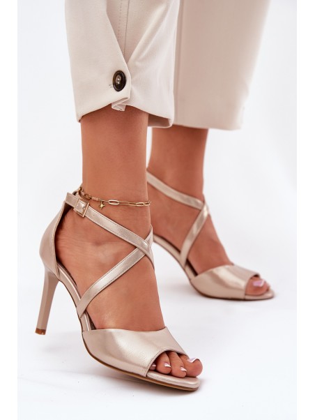 Sandals With Intertwined Straps On Heels Sergio Leone SK432 Golden Satin