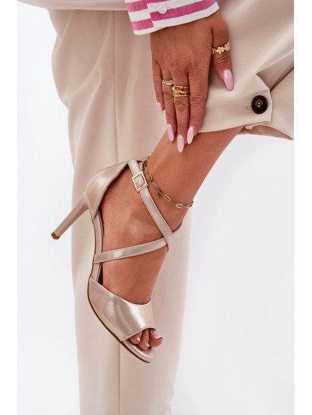 Sandals With Intertwined Straps On Heels Sergio Leone SK432 Golden Satin