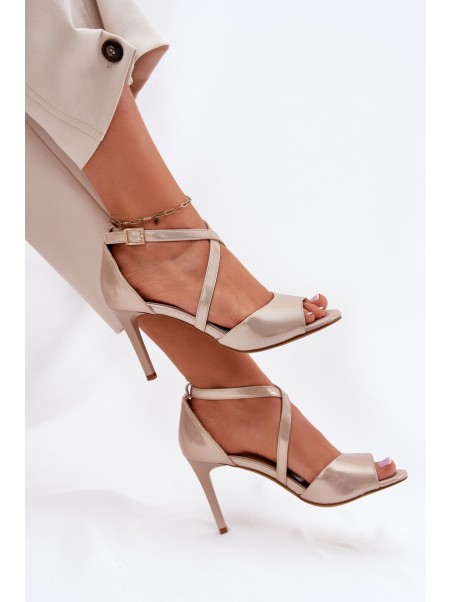 Sandals With Intertwined Straps On Heels Sergio Leone SK432 Golden Satin