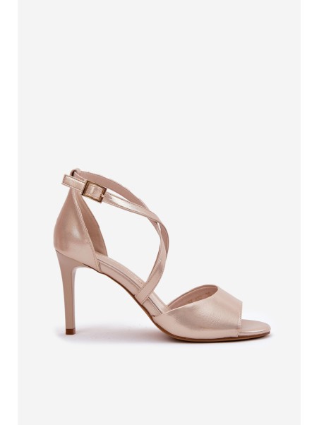 Sandals With Intertwined Straps On Heels Sergio Leone SK432 Golden Satin