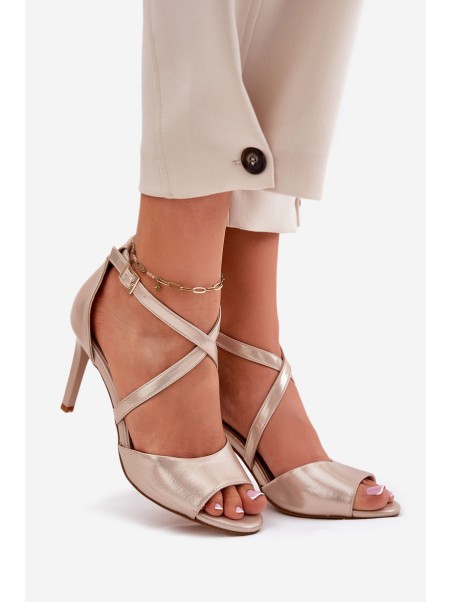 Sandals With Intertwined Straps On Heels Sergio Leone SK432 Golden Satin