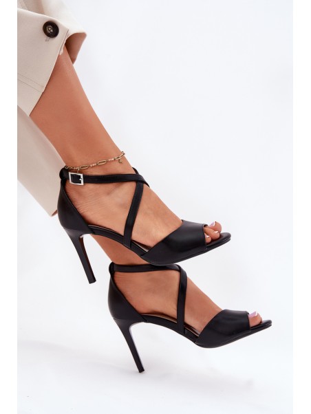 Sandals With Intertwining Straps On A Stiletto Sergio Leone SK432 Black