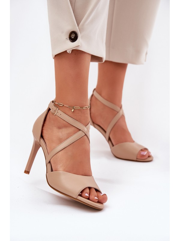 Sandals With Intertwining Straps On Heels Sergio Leone SK432 Dark Beige