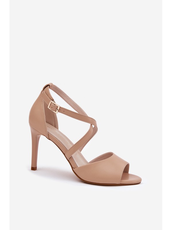 Sandals With Intertwining Straps On Heels Sergio Leone SK432 Dark Beige