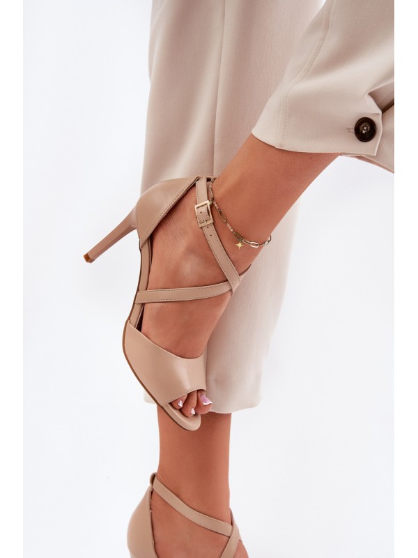 Sandals With Intertwining Straps On Heels Sergio Leone SK432 Dark Beige