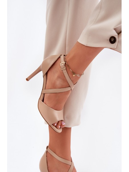 Sandals With Intertwining Straps On Heels Sergio Leone SK432 Dark Beige