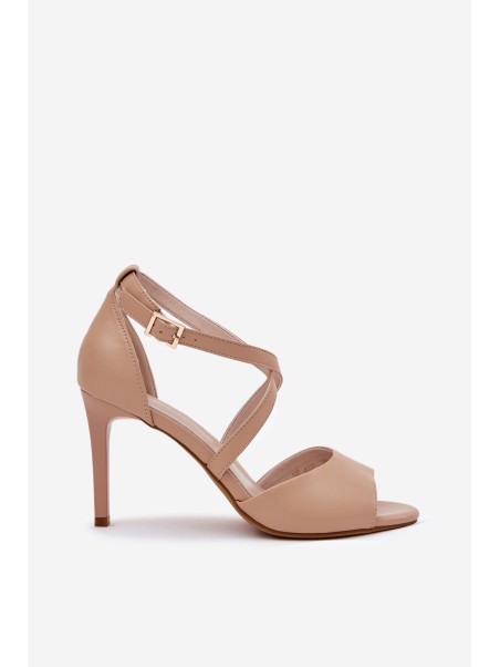 Sandals With Intertwining Straps On Heels Sergio Leone SK432 Dark Beige